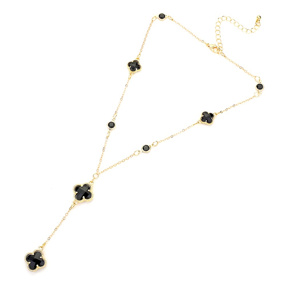 Black Quatrefoil Station Y Shaped Statement Necklace